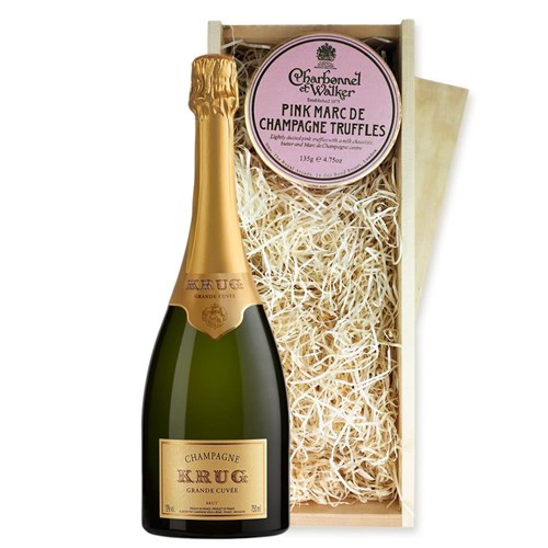 Krug Grande Cuvee Editions Champagne 75cl And Pink Marc de Charbonnel Chocolates Box